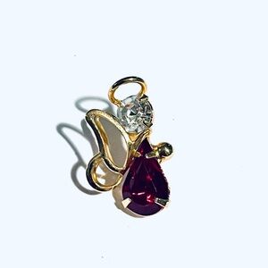 Gold-Tone Angel Pin with Ruby Red Teardrop and Clear Stone